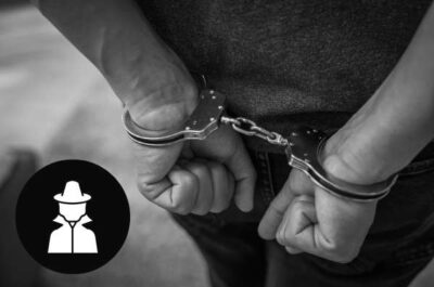 - Municipal Debt Specialist Person in handcuffs with hands behind back; black-and-white photo with a detective-icon circle overlay in the lower left.